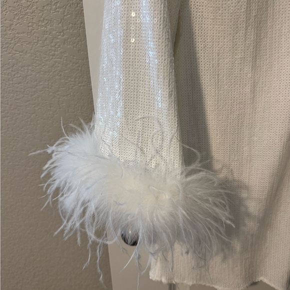 Anthropologie Hutch Alissa Faux Feather Long-Sleeve Sequin Mini Dress - Picture 6 of 9